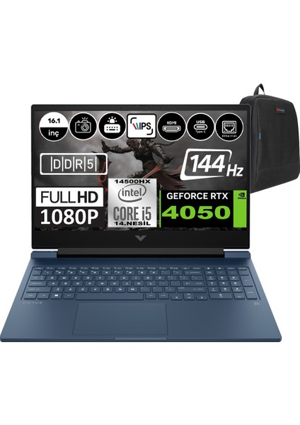 Hp Victus 16-R1063NT Intel Core I5-14500HX 32GB Ddr5 2tb SSD RTX4050-6GB 16.1 Inç 144HZ Full Hd Windows 11 Pro Gaming Laptop 9J265EAP06 + Weblegelsin Çanta