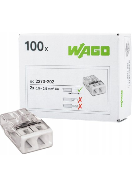 2 No Buat Klemensi Geçmeli 2x2.5mm 2273-202 (100 Adet)