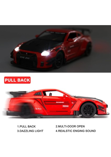 1/24 Ölçekli Nissan Gtr Model Araba Oyuncak Için Uyumlu, Çinko Alaşım Geri Çekin Oyuncak Araba Çocuklar Için Ses ve Işık ile Erkek Kız Hediye (Kırmızı) (Yurt Dışından) fırsatları