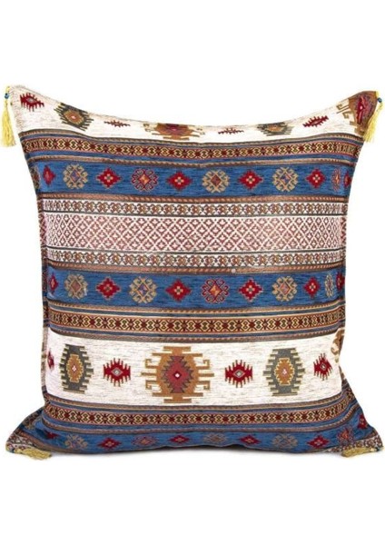 Kilim Desen (70CMX70CM) Şönil Kumaş Püsküllü Kare Ev Bahçe Minder Kılıfı No4