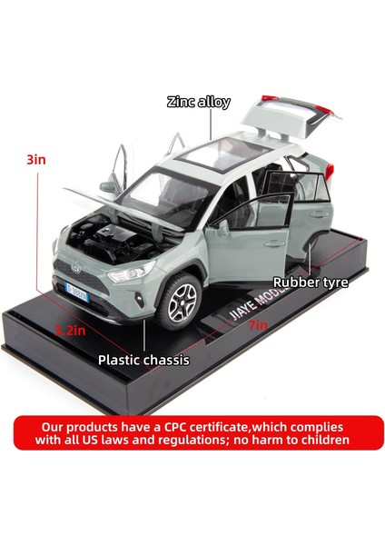 Model Araba 1/32 Rav4 Alaşımlı Döküm Koleksiyonluk Oyuncak Araba Işıklı ve Sesli Oyuncak Araç Kapısı Erkek Çocuklar Için Açılabilir Bebek Hediyesi (Gri) (Yurt Dışından) fiyatları