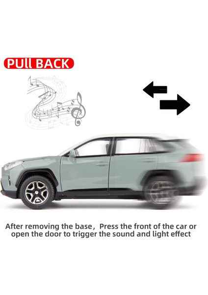 Model Araba 1/32 Rav4 Alaşımlı Döküm Koleksiyonluk Oyuncak Araba Işıklı ve Sesli Oyuncak Araç Kapısı Erkek Çocuklar Için Açılabilir Bebek Hediyesi (Gri) (Yurt Dışından) modelleri