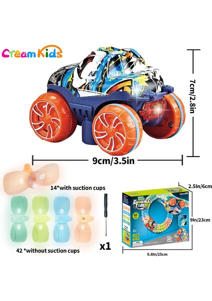 Creamkıds Çocuk Yarış Pisti Araba Setleri, Aydınlık Vantuz Pisti, LED Işıklı Slot Yarış Arabası ve Esnek Yarış Arabası Değiştirilebilir Pist Seti, 3 Yaş Üzeri Çocuklar Için(60 Adet (Yurt Dışından)