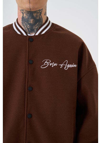 Erkek Born Again Style Oversize Kahve Bomber Ceket