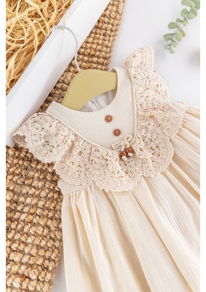 Güpürlü Dantel Yakalı Yazlık Müslin Kız Bebek Elbise fiyatları