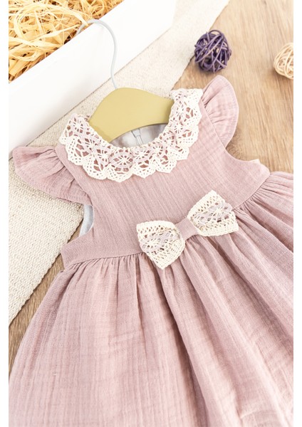 Güpür Dantelli Fiyonklu Yazlık Müslin Kız Bebek Elbise fiyatları