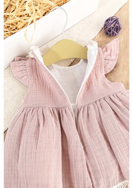 Güpür Dantelli Fiyonklu Yazlık Müslin Kız Bebek Elbise fırsatları