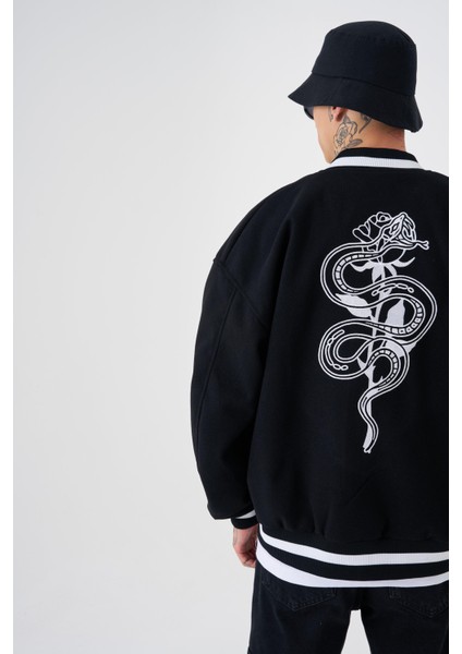 Erkek Snake Oversize Siyah Bomber Ceket