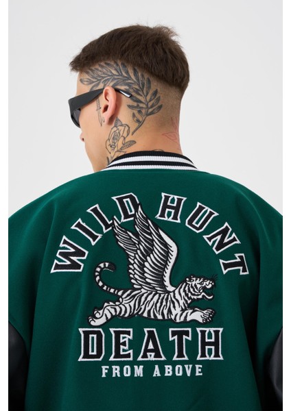 Erkek Wild Hunt Death Oversize Yeşil Bomber Ceket