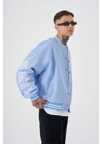 Erkek Born Again Style Oversize Açık Mavi Bomber Ceket