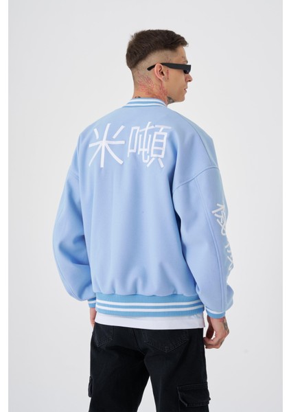 Erkek Born Again Style Oversize Açık Mavi Bomber Ceket