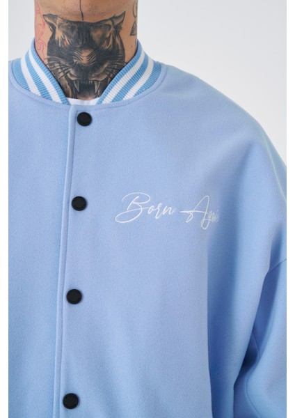 Erkek Born Again Style Oversize Açık Mavi Bomber Ceket