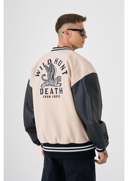 Erkek Wild Hunt Death Oversize Bej Bomber Ceket