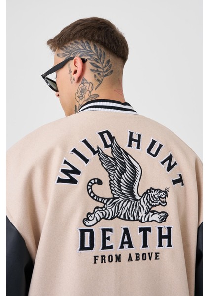 Erkek Wild Hunt Death Oversize Bej Bomber Ceket