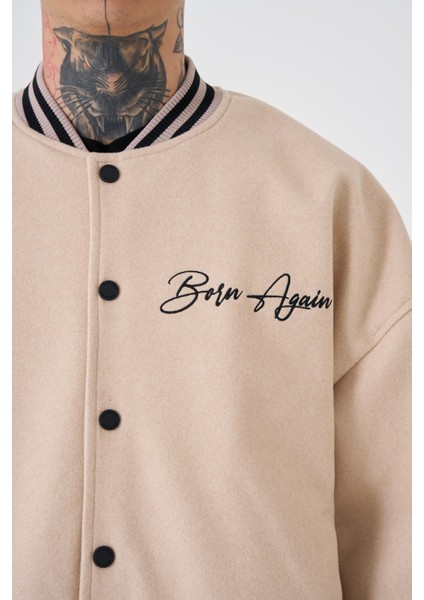 Erkek Born Again Style Oversize Bej Bomber Ceket