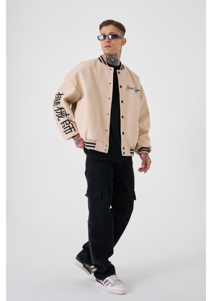 Erkek Born Again Style Oversize Bej Bomber Ceket