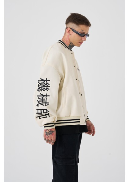 Erkek Born Again Style Oversize Ekru Bomber Ceket