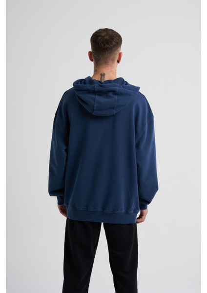 Erkek Basic Kapüşonlu Oversize Lacivert Sweatshirt fiyatları