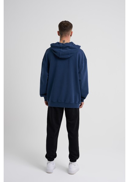 Erkek Basic Kapüşonlu Oversize Lacivert Sweatshirt fırsatları