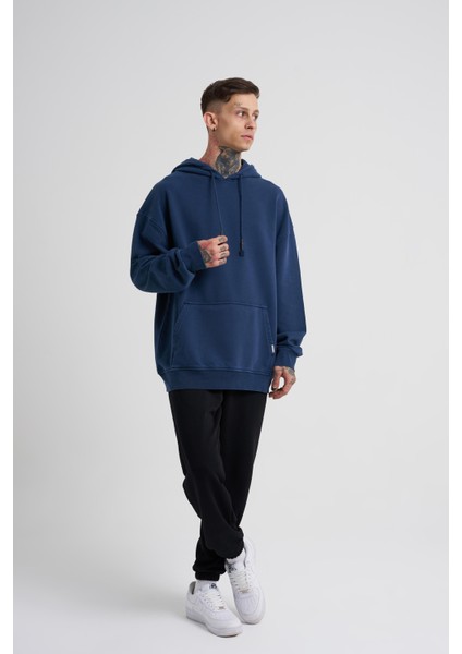 Erkek Basic Kapüşonlu Oversize Lacivert Sweatshirt indirimleri