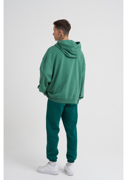 Erkek Basic Solid Kapüşonlu Oversize Yeşil Sweatshirt indirimleri