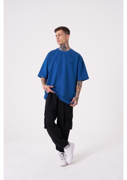 Erkek Basic Pamuklu Oversize Indigo Tişört modelleri