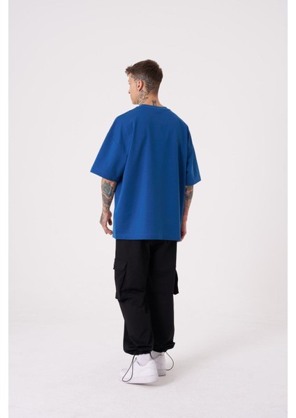 Erkek Basic Pamuklu Oversize Indigo Tişört fırsatları