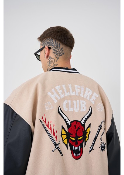 Erkek Hell Fire Club Oversize Bomber Ceket Beıge
