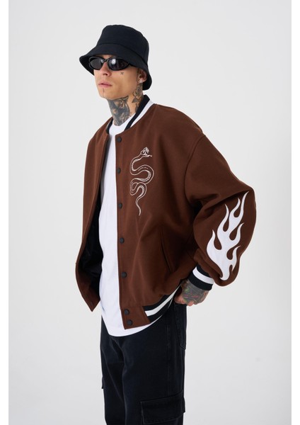 Erkek Snake Oversize Kahve Bomber Ceket