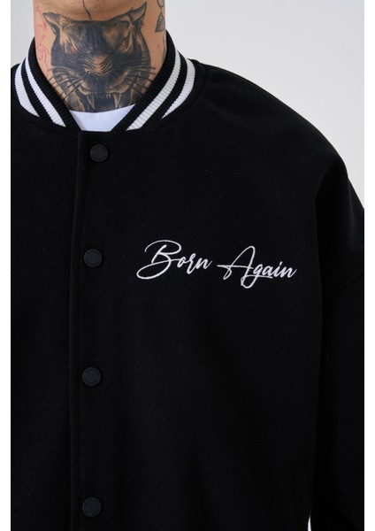 Erkek Born Again Style Oversize Siyah Bomber Ceket