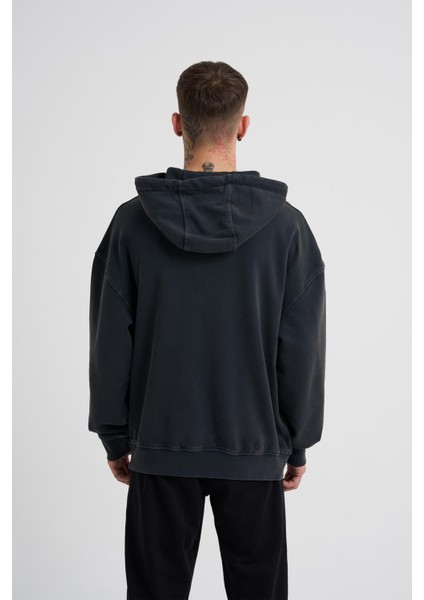 Erkek Basic Kapüşonlu Oversize Siyah Sweatshirt fiyatları