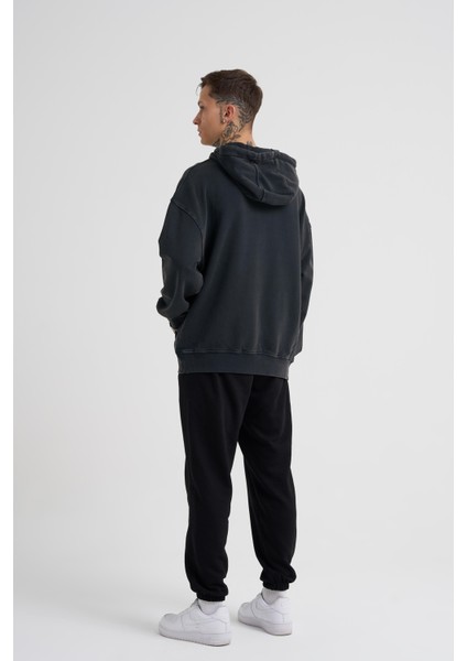 Erkek Basic Kapüşonlu Oversize Siyah Sweatshirt fırsatları