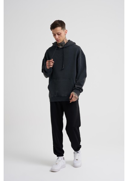 Erkek Basic Kapüşonlu Oversize Siyah Sweatshirt indirimleri