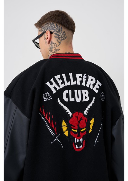 Erkek Hell Fire Club Oversize Bomber Ceket Black