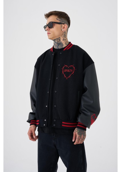 Erkek Hell Fire Club Oversize Bomber Ceket Black