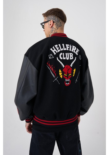 Erkek Hell Fire Club Oversize Bomber Ceket Black