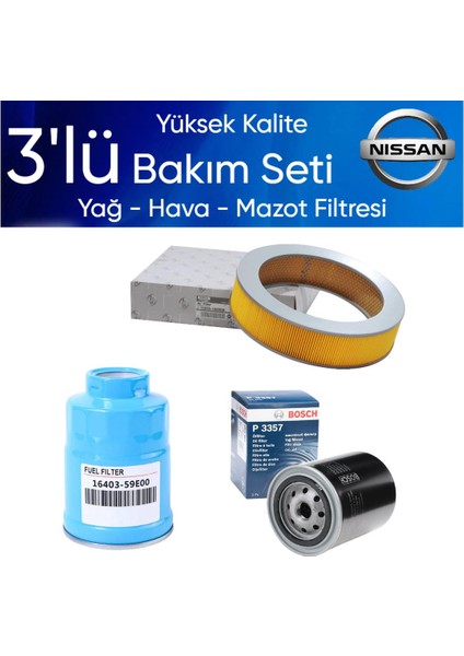 Pick Up D21 1995-1997 TD25-TD27 Dizel - 3'lü Bakım Seti Yağ-Hava-Mazot Filtresi