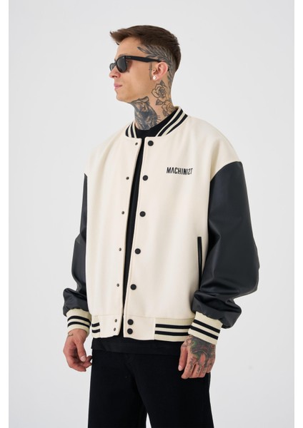 Erkek Deer Oversize Ekru Bomber Ceket