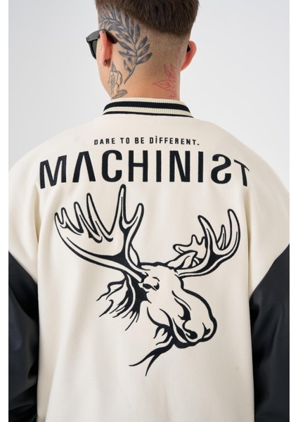 Erkek Deer Oversize Ekru Bomber Ceket