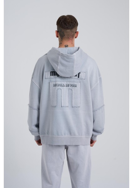 Erkek Yıkamalı No 7 Kapüşonlu Oversize Antrasit Sweatshirt