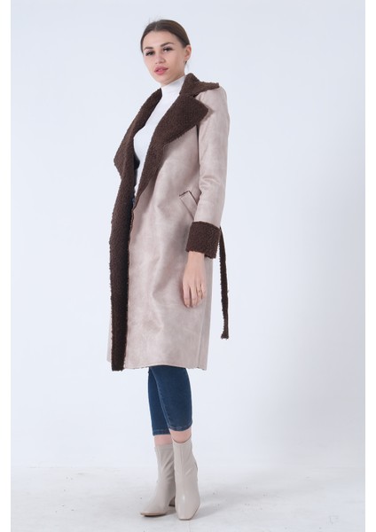 Bej Süet Kumaş Kemerli Kaban 0108085.55 fiyatları