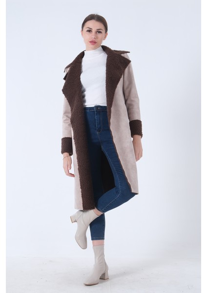 Bej Süet Kumaş Kemerli Kaban 0108085.55 modelleri