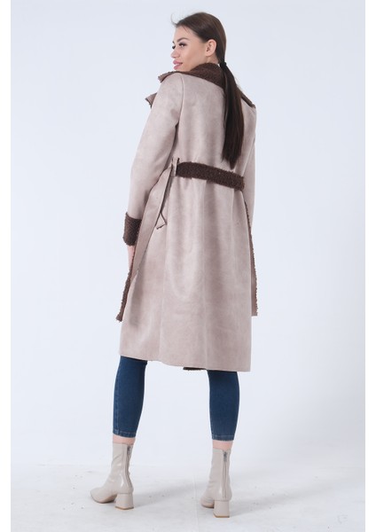 Bej Süet Kumaş Kemerli Kaban 0108085.55 fırsatları