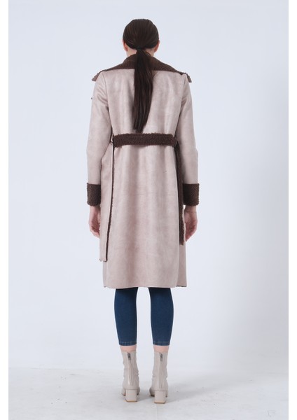 Bej Süet Kumaş Kemerli Kaban 0108085.55 indirimleri