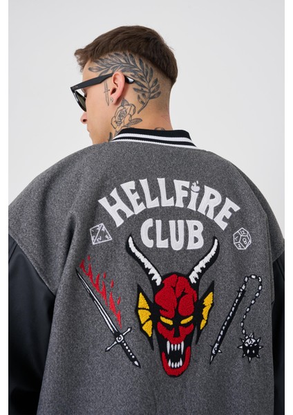 Erkek Hell Fire Club Oversize Bomber Ceket Antrasit