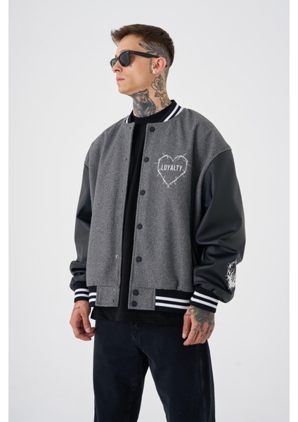 Erkek Hell Fire Club Oversize Bomber Ceket Antrasit