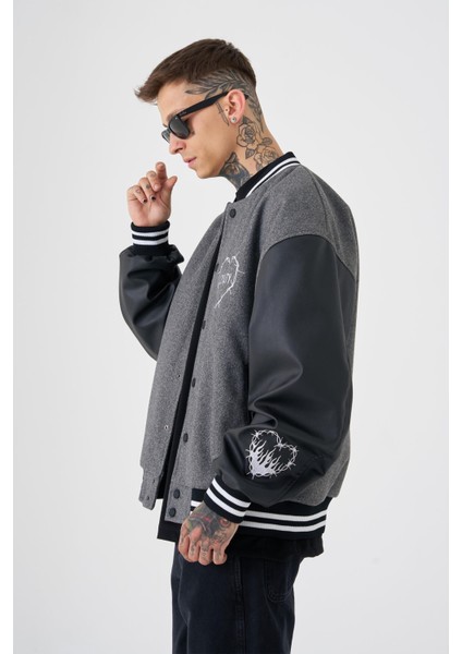 Erkek Hell Fire Club Oversize Bomber Ceket Antrasit