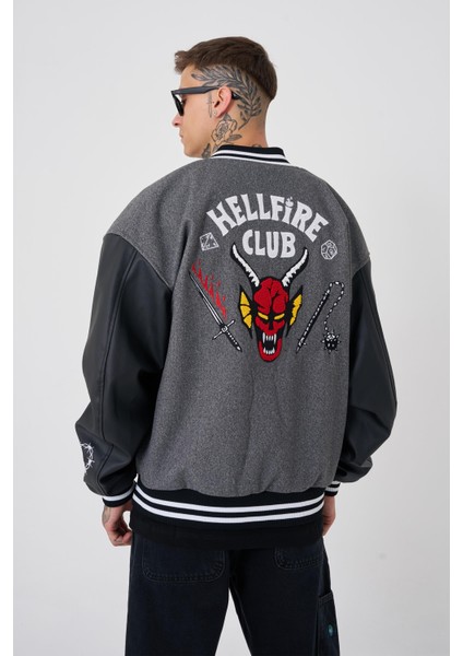 Erkek Hell Fire Club Oversize Bomber Ceket Antrasit