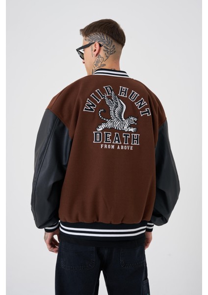 Erkek Wild Hunt Death Oversize Kahve Bomber Ceket