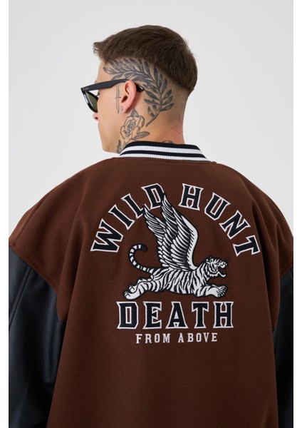 Erkek Wild Hunt Death Oversize Kahve Bomber Ceket